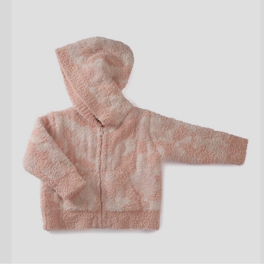• BAREFOOT DREAMS • NWT • Dusty Rose Camo CozyChic Zip-Up Hoodie • 6-12 months